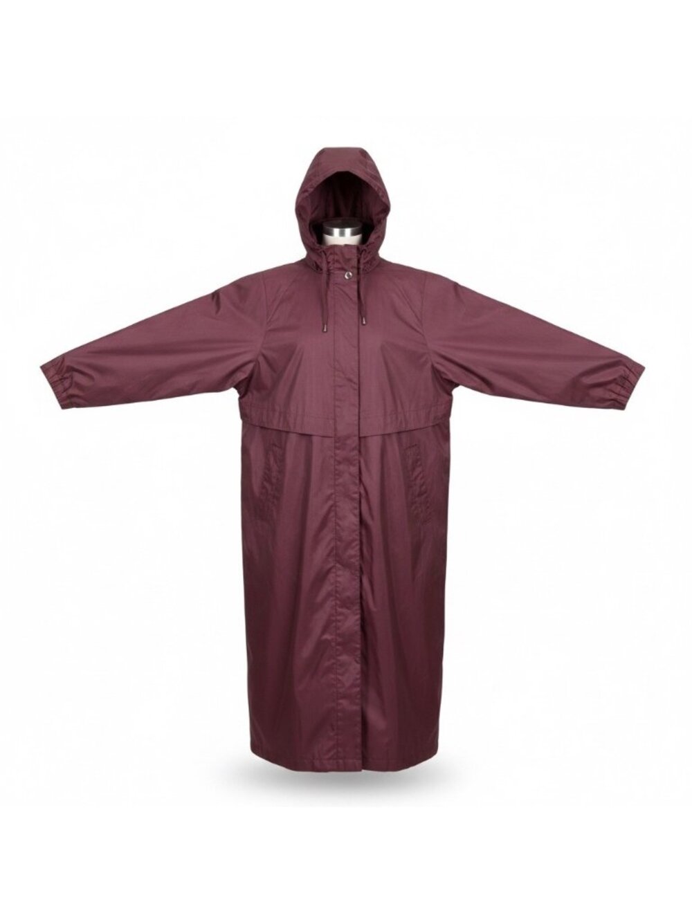 Womens Burgundy Hooded Raincoat Lightweight Water-Resistant Size 8
